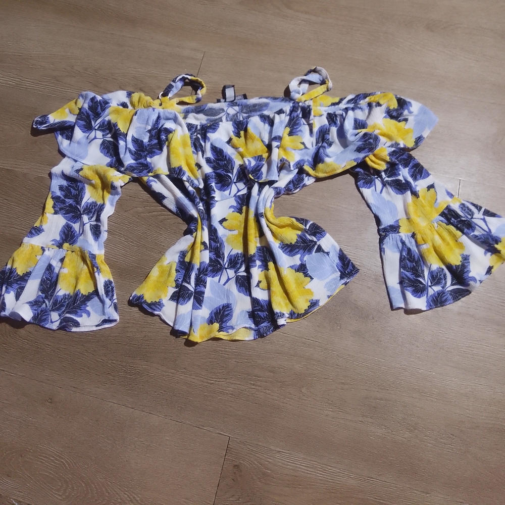INC International Concepts Yellow and Blue Floral Top